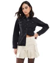 Motel Ronira stud detail fitted denim jacket in washed black