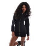 [Don't Think Twice] DTT full zip denim dress in washed black 8 BLACK