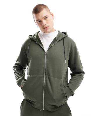 Don't Think Twice DTT full zip hoodie in khaki-Green