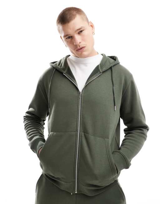 DTT full zip hoodie in olive