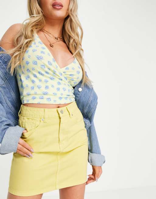 DTT - Gabby - Gonna in denim gialla a vita alta 
