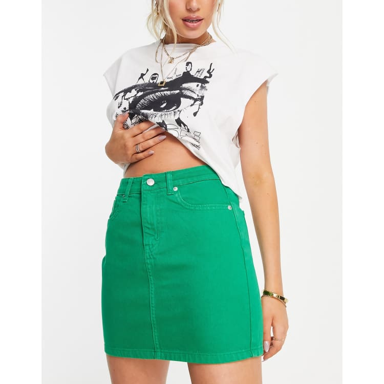 DTT Gabby high waist denim skirt in green ASOS