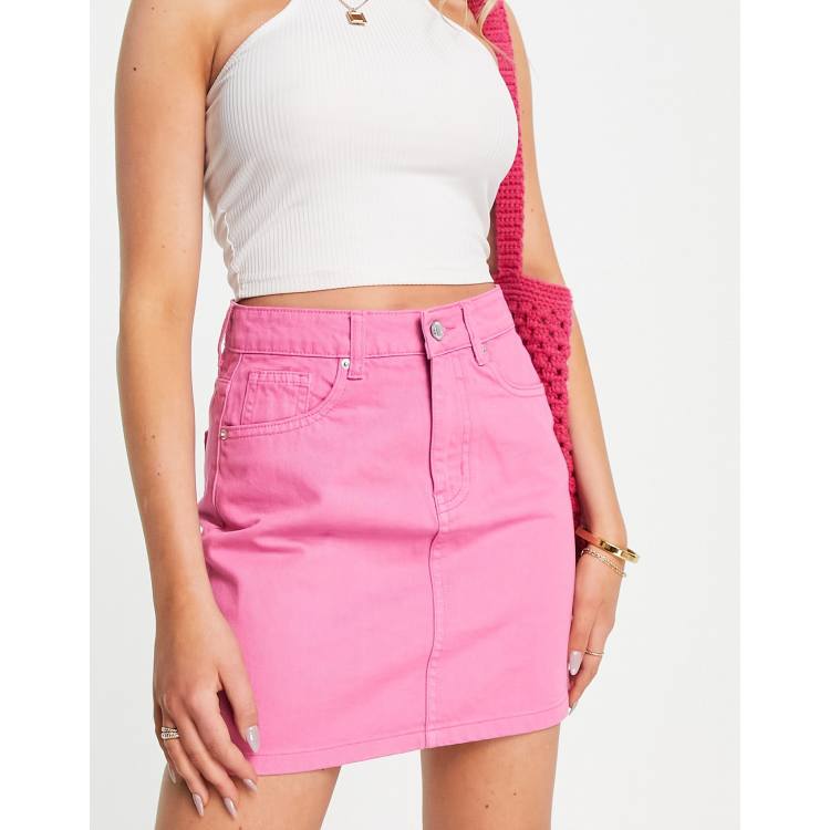 Bright pink shop denim skirt