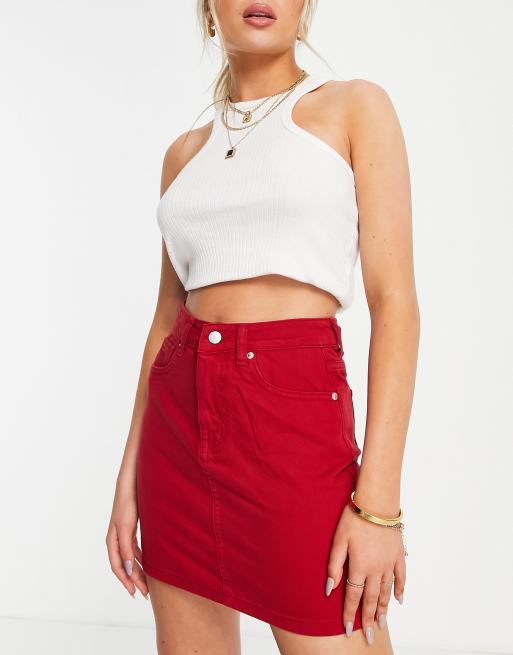 High waisted red denim skirt sale