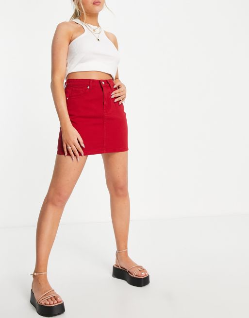 Fashion nova clearance red denim skirt