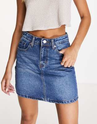 DON'T THINK TWICE DTT GABBY HIGH WAISTED DENIM SKIRT IN MID BLUE