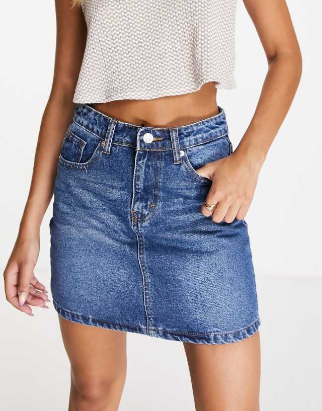 Don't Think Twice - DTT Gabby high waisted denim skirt in mid blue