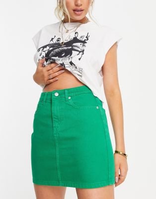 DTT Gabby high waist denim skirt in green  - ASOS Price Checker