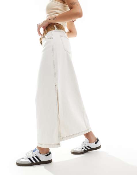 DTT - Gonna lunga di jeans bianco sporco con spacchi laterali e cuciture a contrasto - view 1