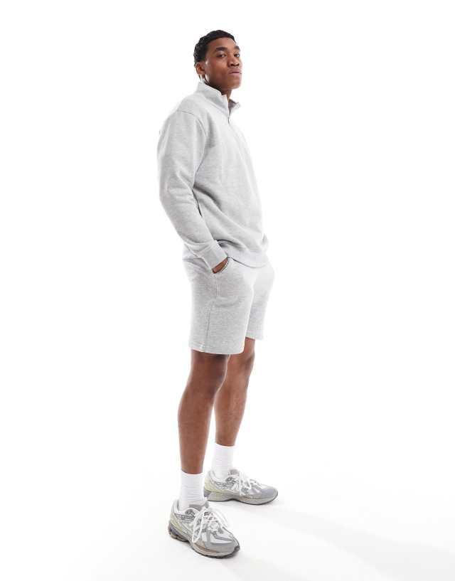 Don't Think Twice - DTT half zip sweatshirt & jersey short set in light grey marl