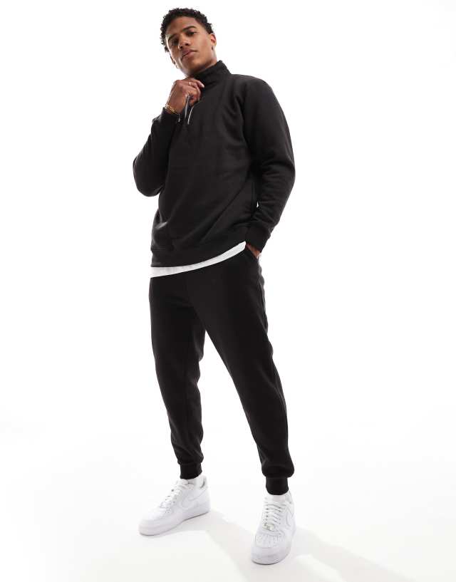 Don't Think Twice - DTT half zip sweatshirt & jogger tracksuit set in black