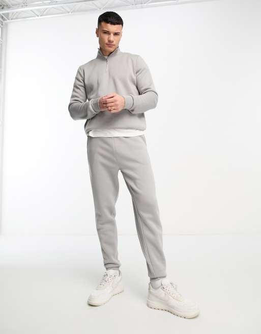 DTT half zip sweatshirt & jogger tracksuit set in light grey marl | ASOS