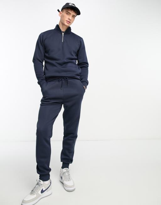 DTT half zip sweatshirt & jogger tracksuit set in navy | ASOS