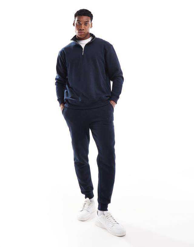 Don't Think Twice - DTT half zip sweatshirt & jogger tracksuit set in navy