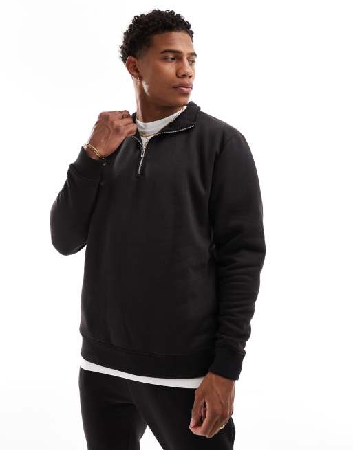DTT half zip sweatshirt & sweatpants tracksuit set in black | ASOS