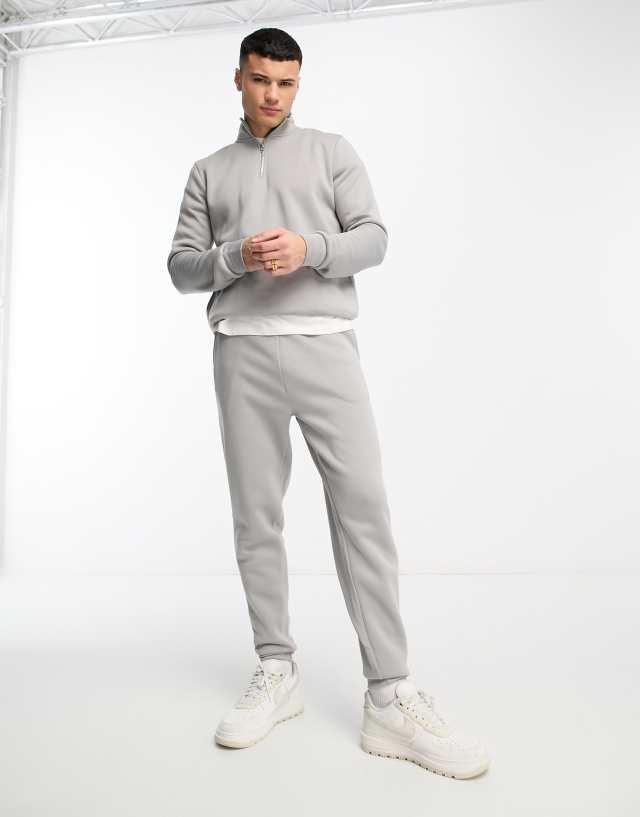 DTT half zip sweatshirt & sweatpants tracksuit set in light gray heather