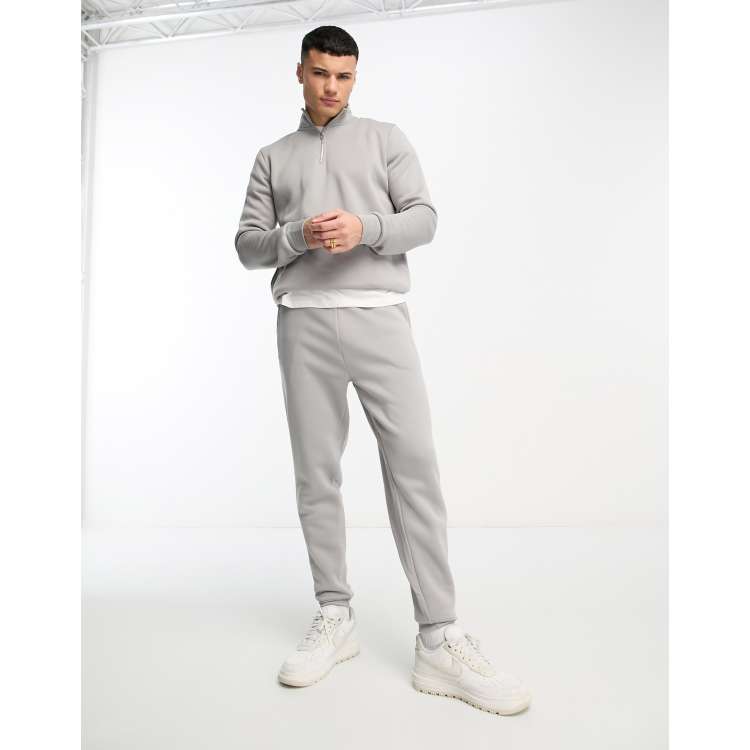 DTT half zip sweatshirt & sweatpants tracksuit set in light gray