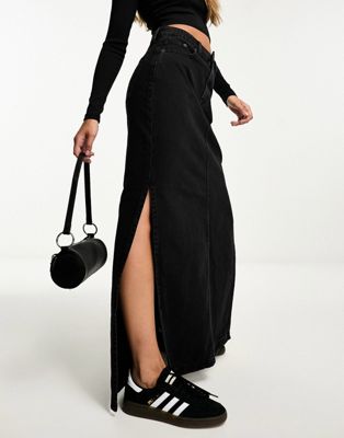 DTT Hannah denim maxi skirt with side split in washed black - ASOS Price Checker