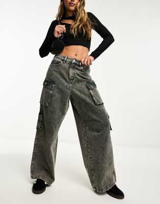 DTT Haylee cargo pocket wide leg jeans in tinted wash | ASOS