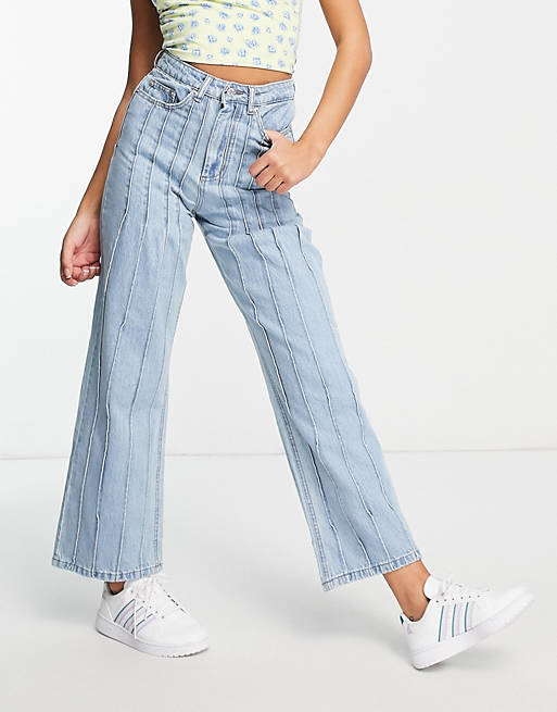 DTT high rise straight dad jeans with front seams 
