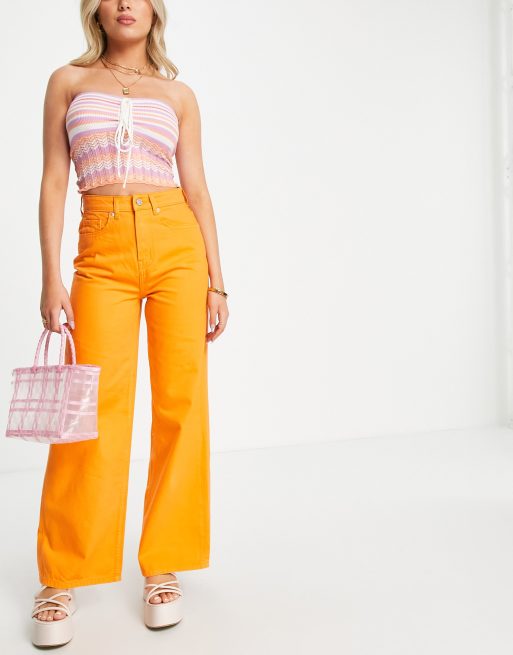 DTT high rise wide leg jeans in orange