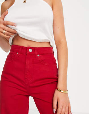 red high waisted jeans