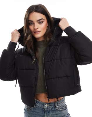 DTT hooded puffer jacket in black