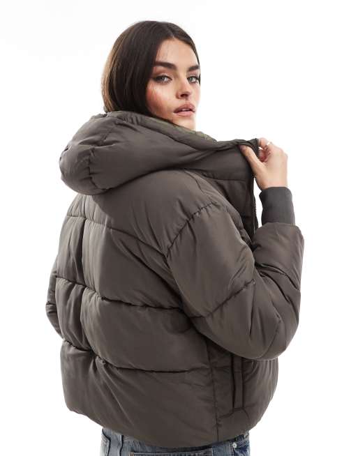 DTT hooded puffer jacket in dark gray