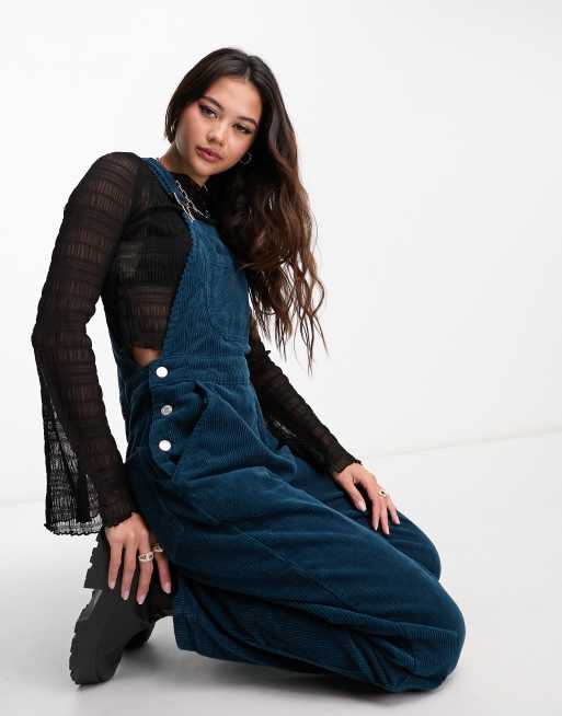 DTT Ivy cord wide leg dungarees with pockets in blue | ASOS