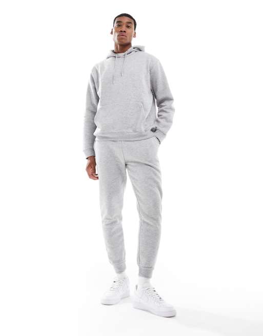 DTT – Jasnoszary melanżowy dres: bluza z kapturem zakładana przez głowę i joggersy