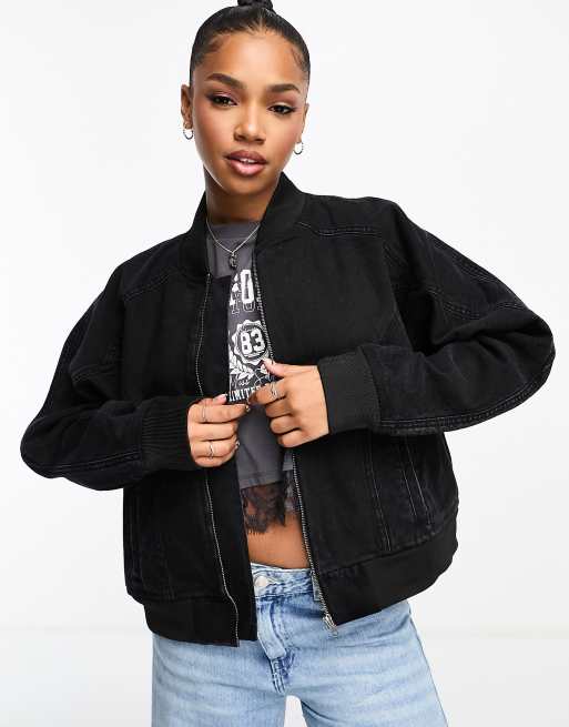 Black denim 2025 bomber jacket