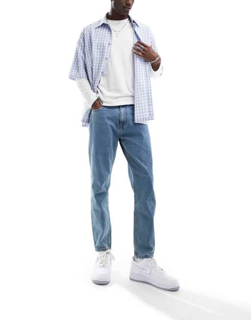 DTT Jeans affusolati corti rigidi taglio classico color blu