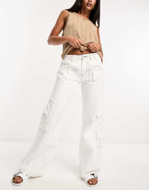 DTT - Jeans cargo bianchi con cuciture a contrasto - view 1