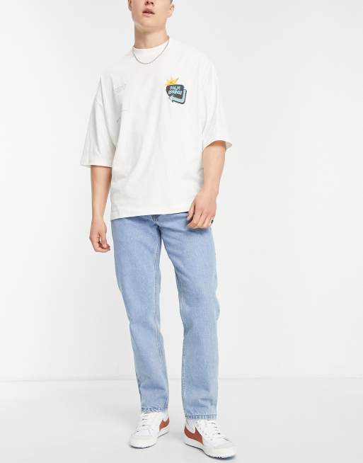 DTT - Jeans met rechte pasvorm in licht stone wash blauw 