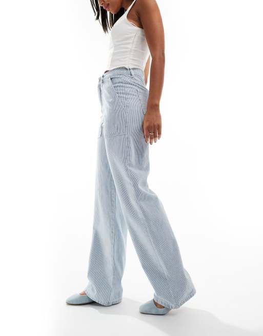 DTT - Jeans met wijde pijpen en strepen in blauw en wit, 4 van 5