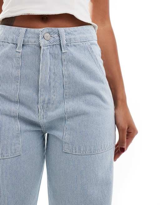 DTT - Jeans met wijde pijpen en strepen in blauw en wit, 5 van 5