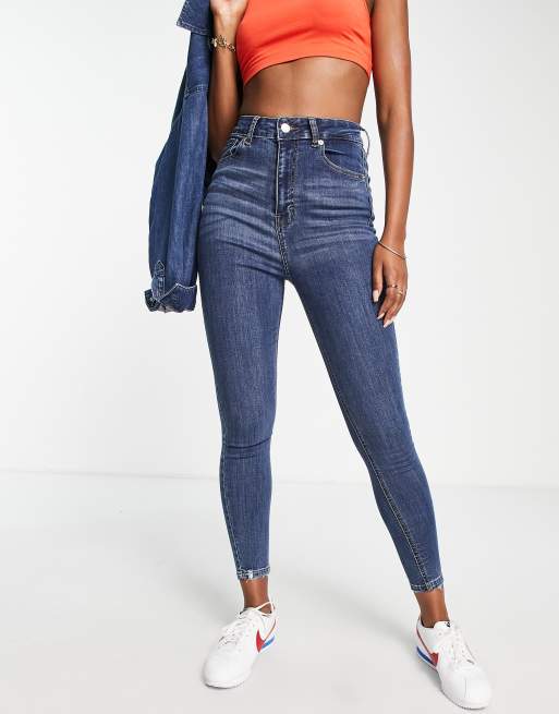 DTT - Jo - Skinny jeans met halfhoge taille in middenblauw met wassing 