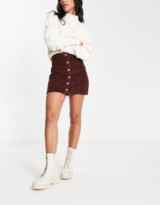 Maroon button hotsell up skirt