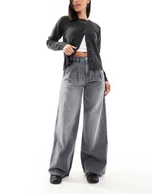 DTT Jordan pleated wide leg jeans in mid gray