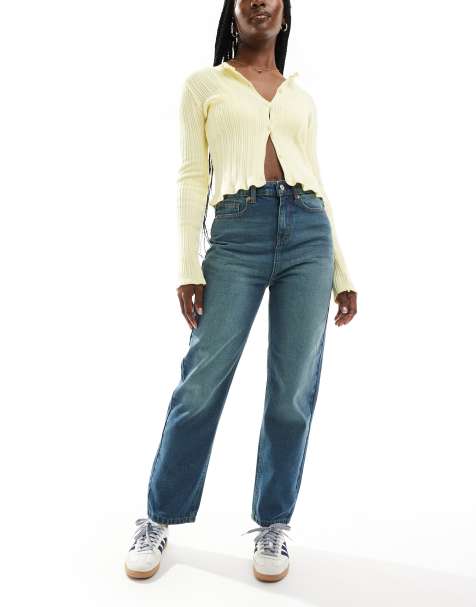 DTT - Katy - Cropped rechte jeans met hoge taille met getinte wassing in blauw - view 1