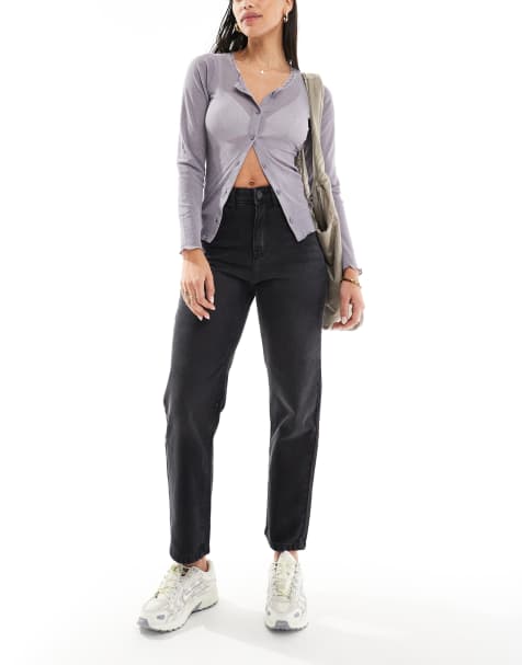 DTT Katy high waist cropped straight jeans in washed black - view 1