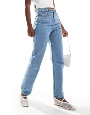 DTT Katy high waisted cropped straight jeans in light blue wash