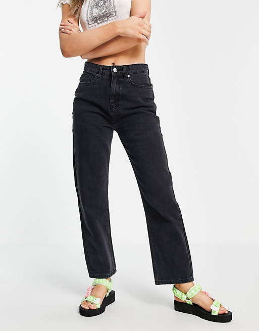 DTT Katy high waisted cropped straight jeans in washed black 