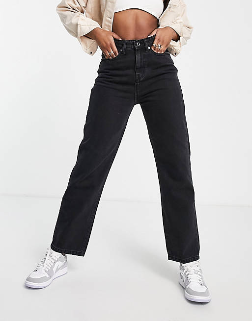 DTT - Katy - Rechte jeans met hoge taille en cropped broekspijpen in zwart met wassing 