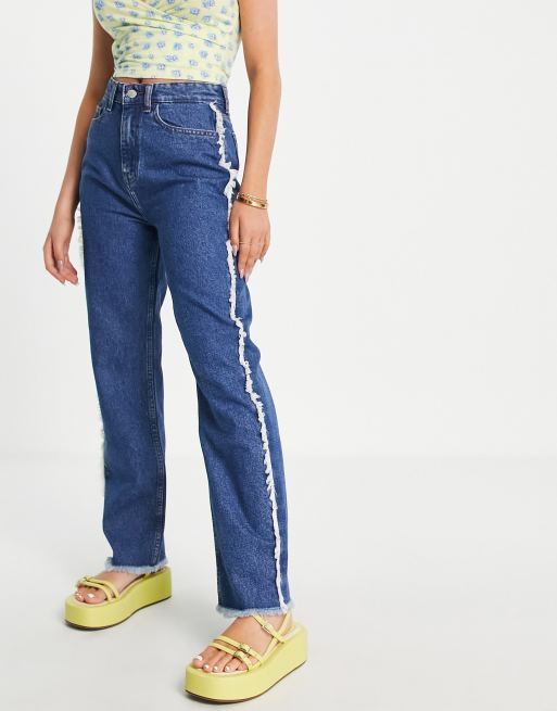 Women's Frayed Seam Detail Straight Fit Jeans