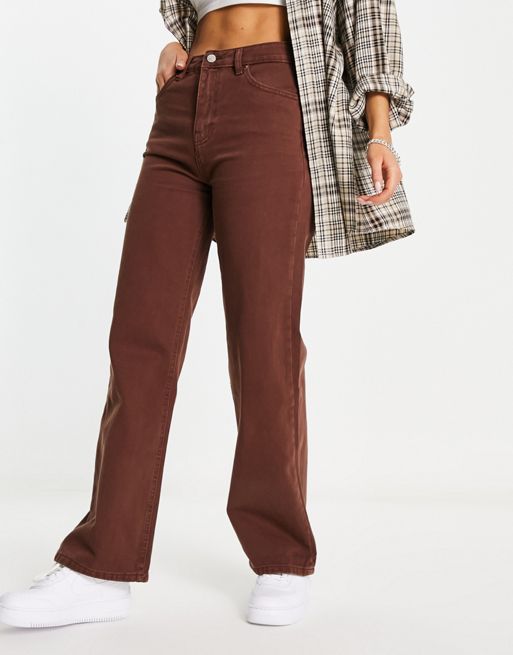 Don't Think Twice DTT Kristen mid ride straight leg jeans in brown 