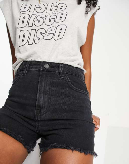 DTT - Lange denim shorts met onafgewerkte zoom in zwart met wassing , 3 van 4