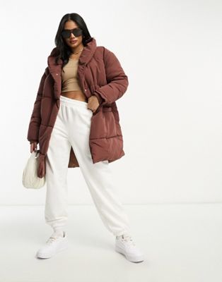 DTT Lindzi longline double breasted puffer jacket in chocolate brown - ASOS Price Checker