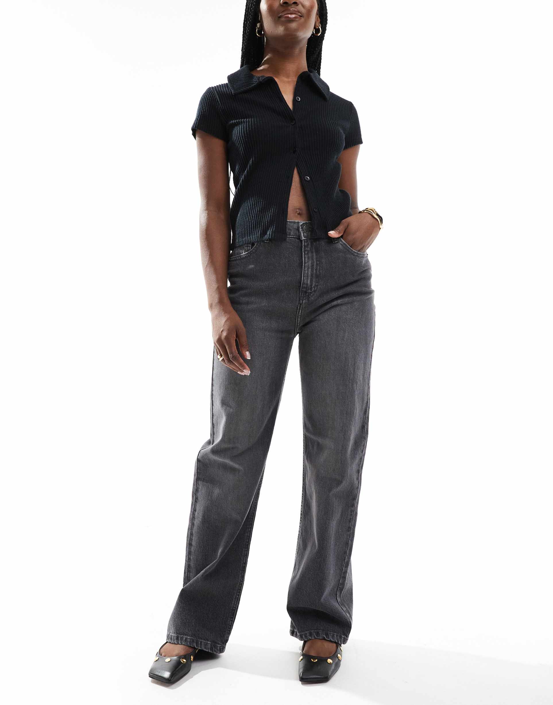 dtt liv dad straight leg jeans in dark gray