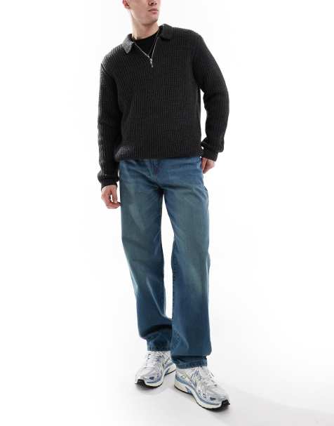 DTT – Ljusblå styva baggy jeans med vintagefärgning - view 1